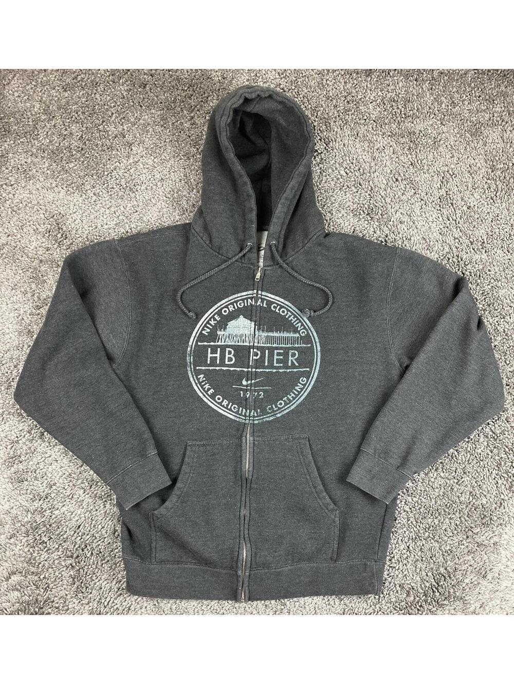 Nike 6.0 HB Pier Hoodie Mens Gray Full Zip Huntington Beach Surf Graphic Sz M
